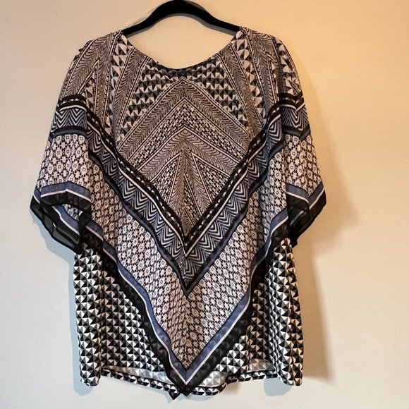 AB Studio Handkerchief Overlay Top Paneled Flutter Sleeve Blouse Stretch Tank 1X - Picture 7 of 8